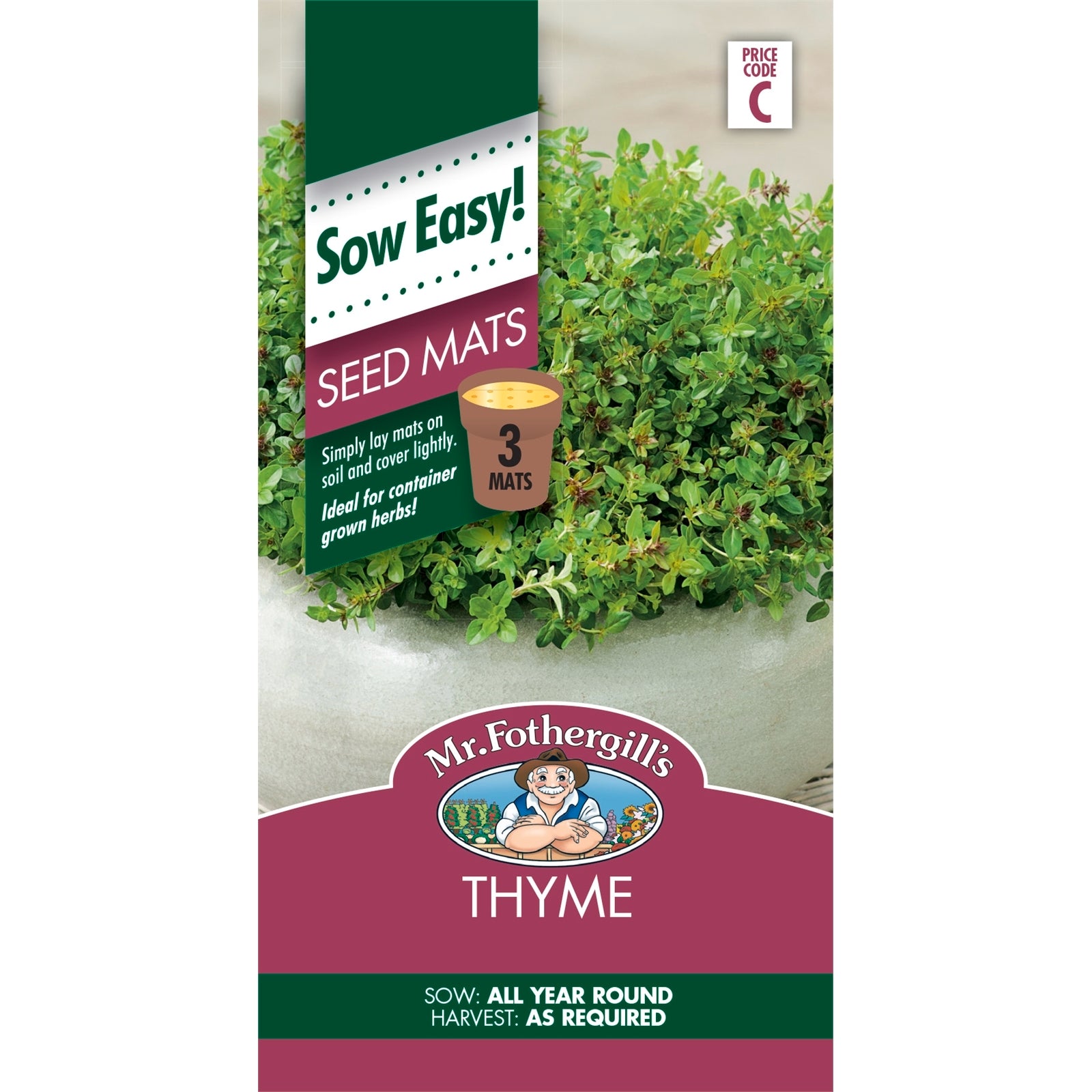 Mr Fothergill's Thyme Seed Mat, Easy-Grow Aromatic Herb for Pots & Gardens, Sun or Part Shade