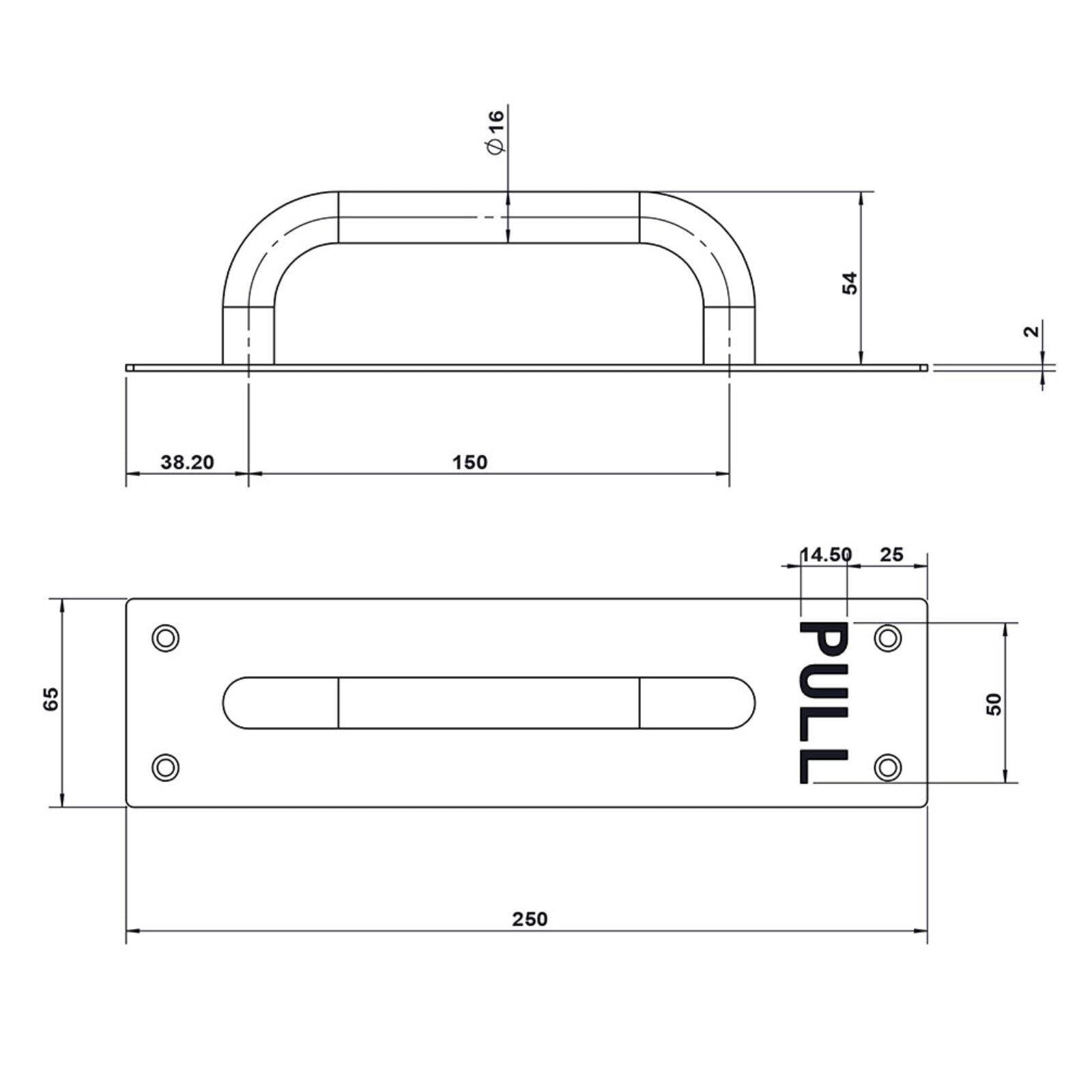 Lemaar Engraved D Pull Handle on Plate 250 x 65mm DDA Satin 304 Stainless, Indoor Outdoor