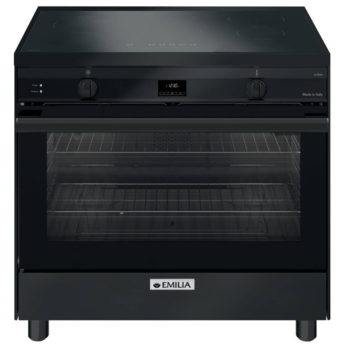 Emilia 90cm Freestanding Induction Oven 140L - Matt Black, Five-Zone Cooktop with Boost - EMIND96MB