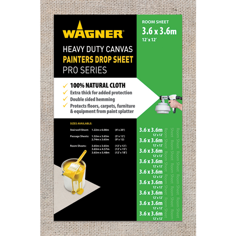 Wagner 3.65 x 3.65m Heavy Duty Canvas Drop Sheet, White Cotton
