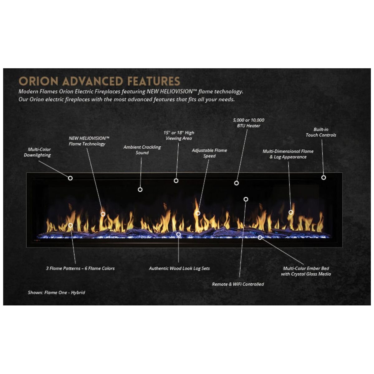 Modern Flames Orion 30" Multi Heliovision Built-In Electric Fireplace - Hardwired, Black - OR30-MULTI-AU