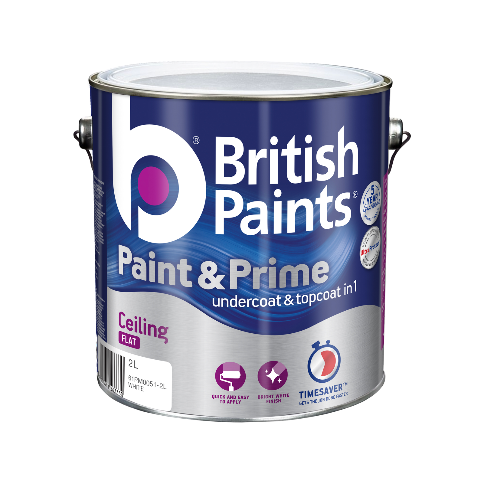 British Paints Ceiling Paint & Prime White 2L - Paint and Primer in One, Interior Ceilings
