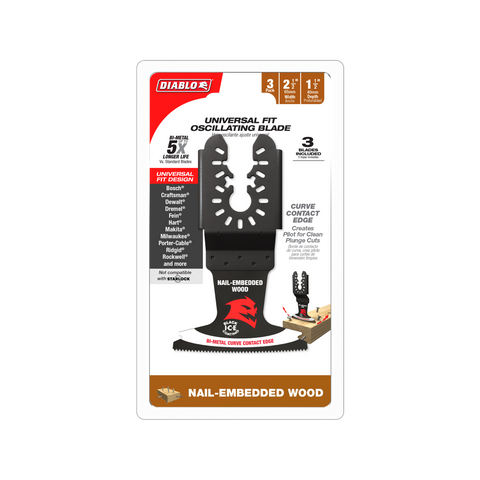 Diablo 65mm Universal Fit Bi-Metal Multi-Tool Blades for Nail-Embedded Wood, 3 Pack