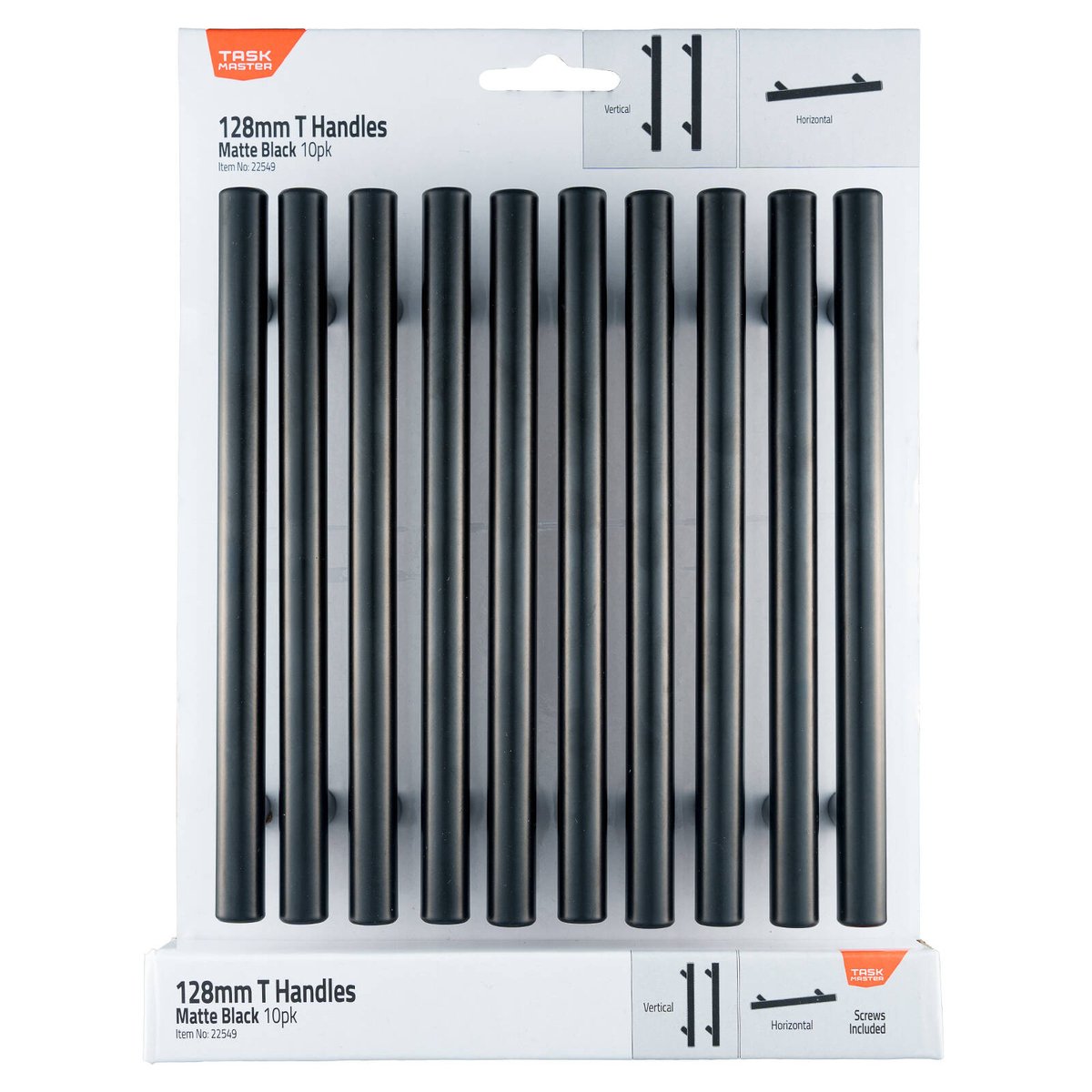 Taskmaster 128mm Matte Black T Handle - 10 Pack Cabinet Handles