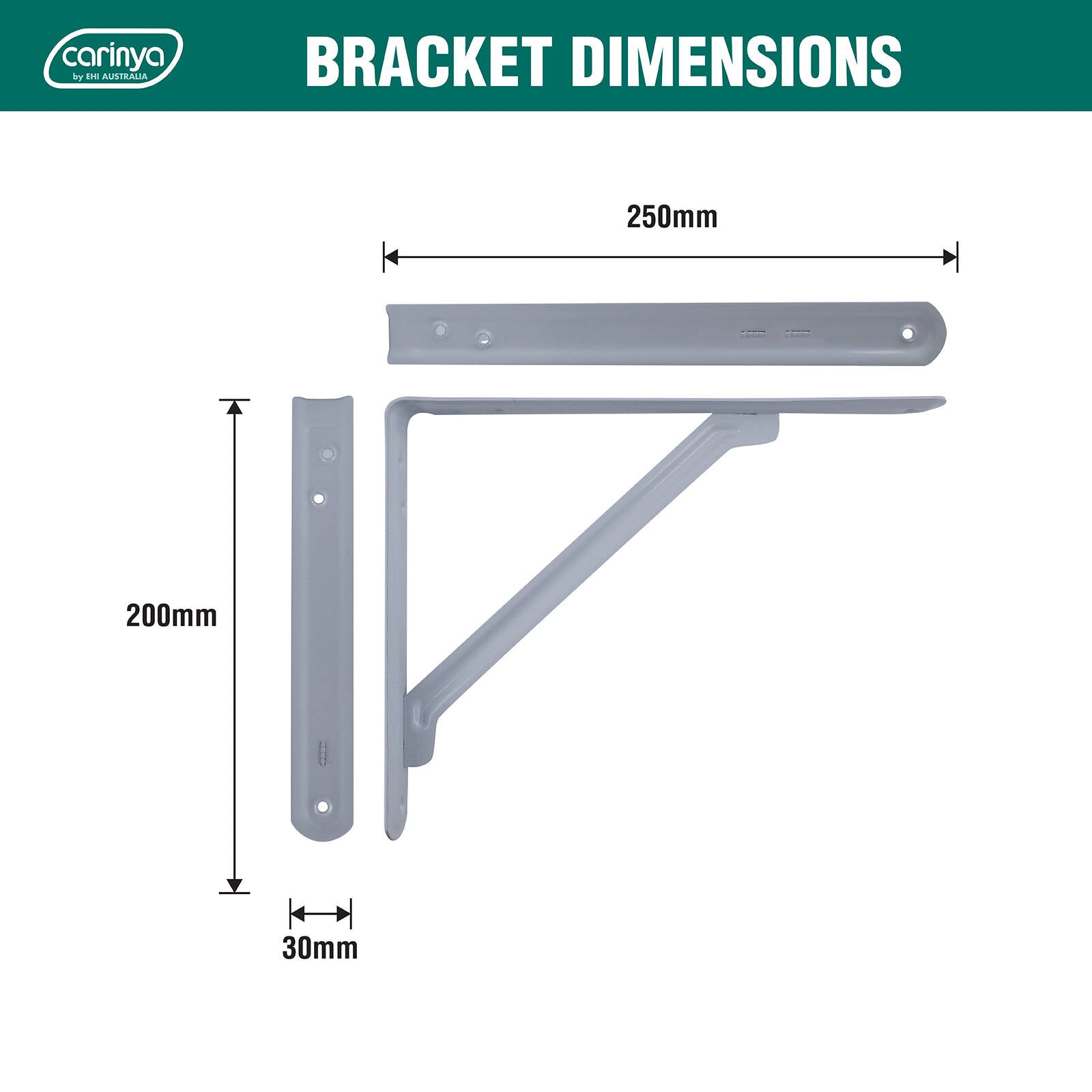 Carinya 250 x 200mm White Light Stayed Bracket, Powder Coated Steel, Multi-Orientation Wall Mount