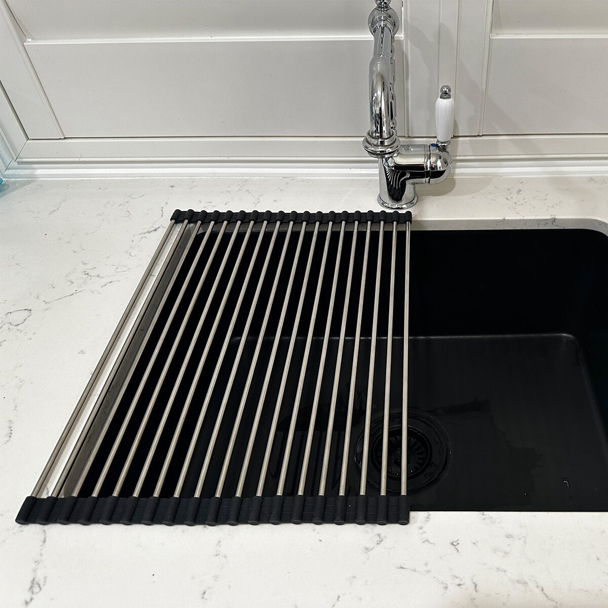 Turner Hastings Roller Mat Drainer - Stainless Steel with Black Rubber Ends, Dishwasher Safe - RM4332-SS