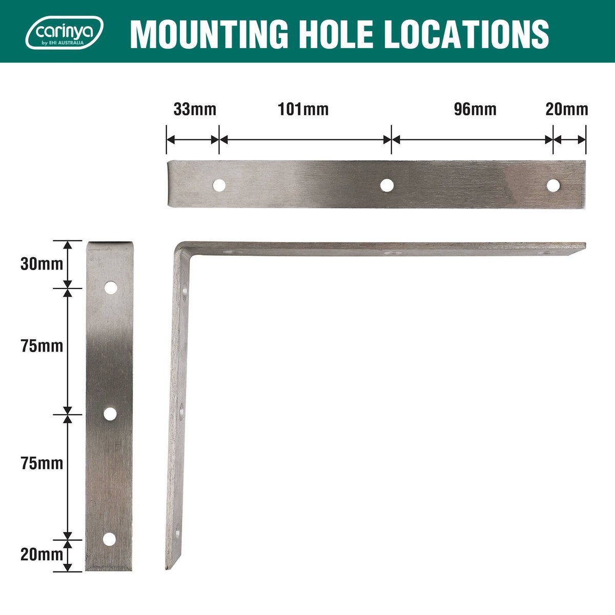 Carinya 250 x 200mm Stainless Steel Angle Bracket, 50kg, Indoor/Outdoor
