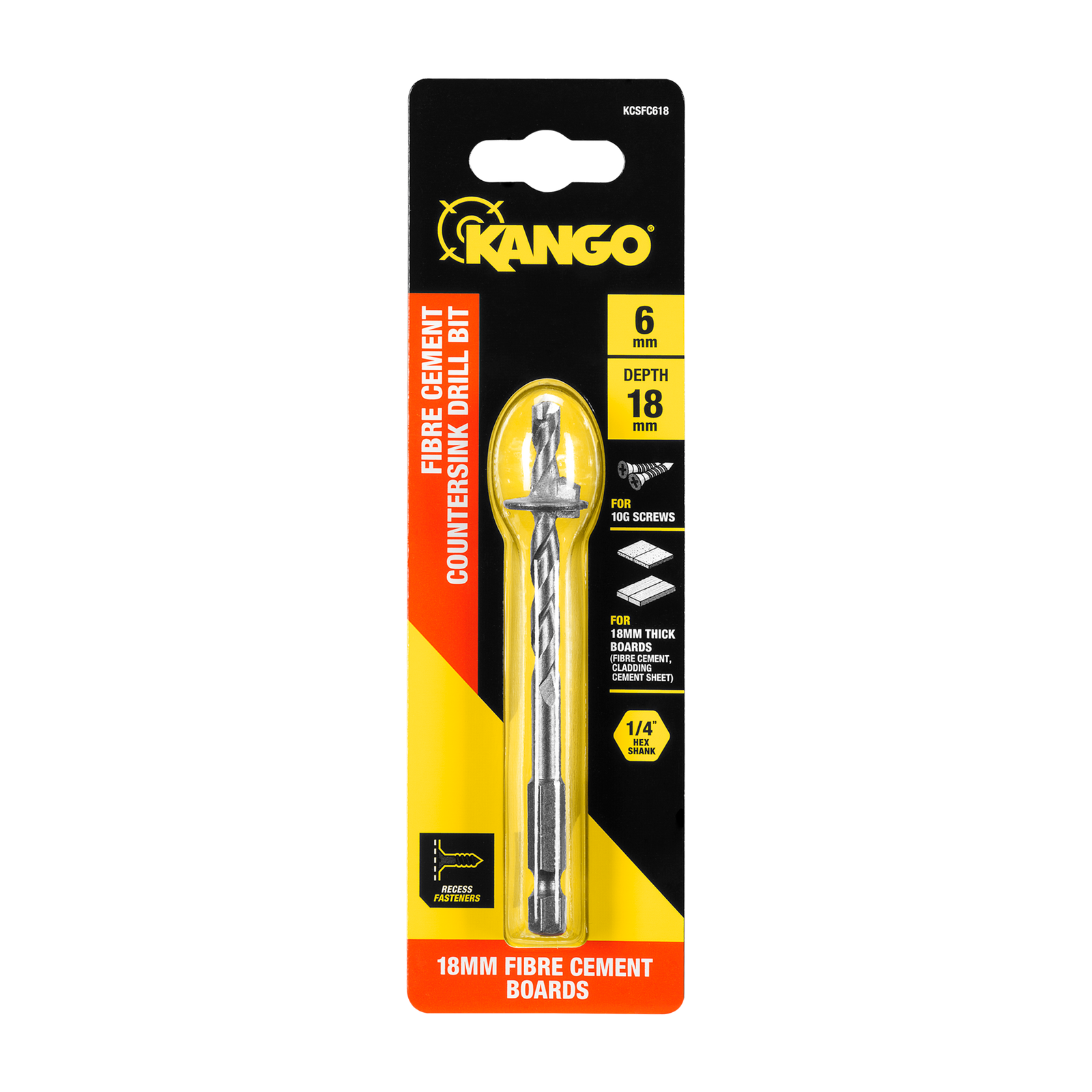 Kango 6 x 18mm Fibre Cement Countersink Drill Bit, 1/4" Hex Shank