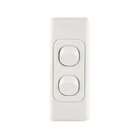 DETA Double Architrave Switch - White Polycarbonate Vertical 2 Switch 10A 240V