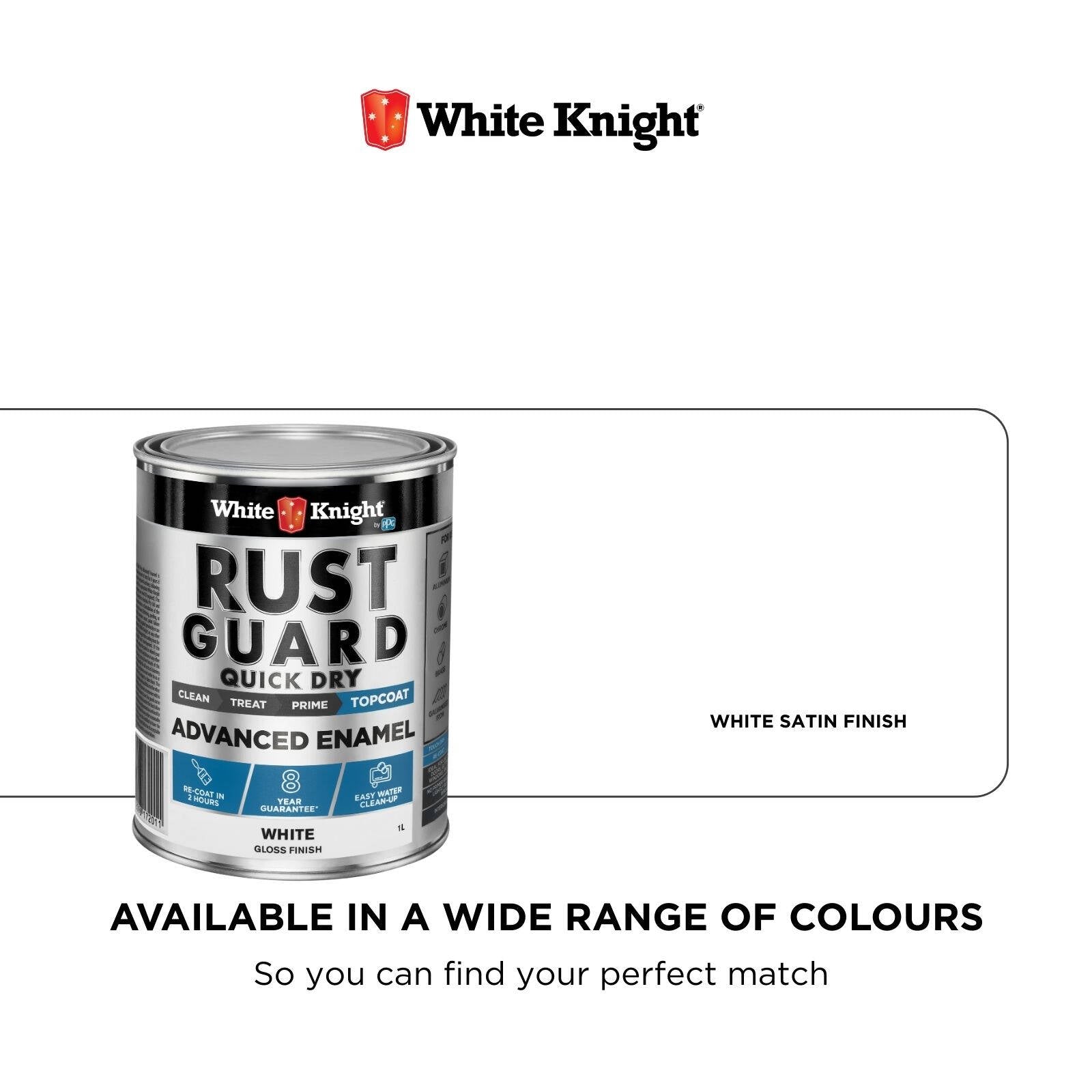 White Knight Rust Guard 1L White Gloss Quick Dry Advanced Enamel Paint