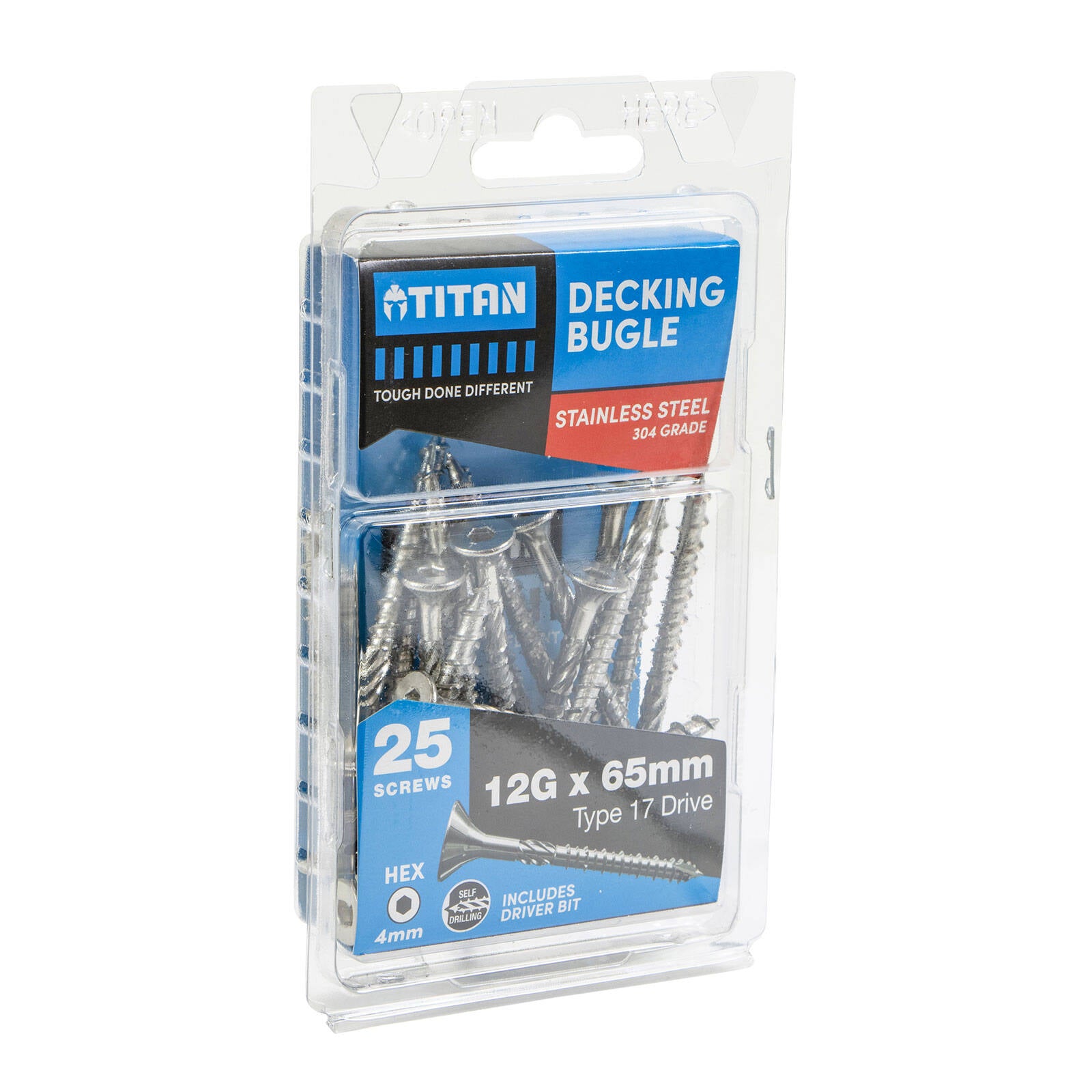Titan Decking Bugle Screws 12G x 65mm 304 Stainless Steel - Pack of 25