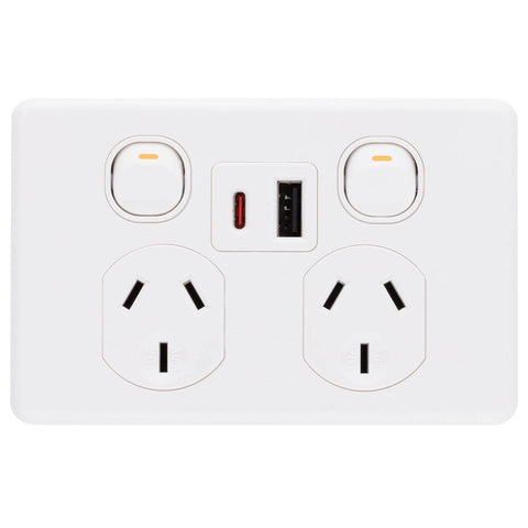 Deta x6 Double Power Point with USB A+C PD20W Fast Charging - 250V 10A - White - SuperSaverAU - view 1