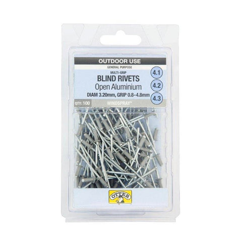 Otter Multi Grip Open Aluminium Blind Rivets 3.2 x 0.8-4.8mm 100 Pack - Wind Spray - SuperSaverAU - view 1