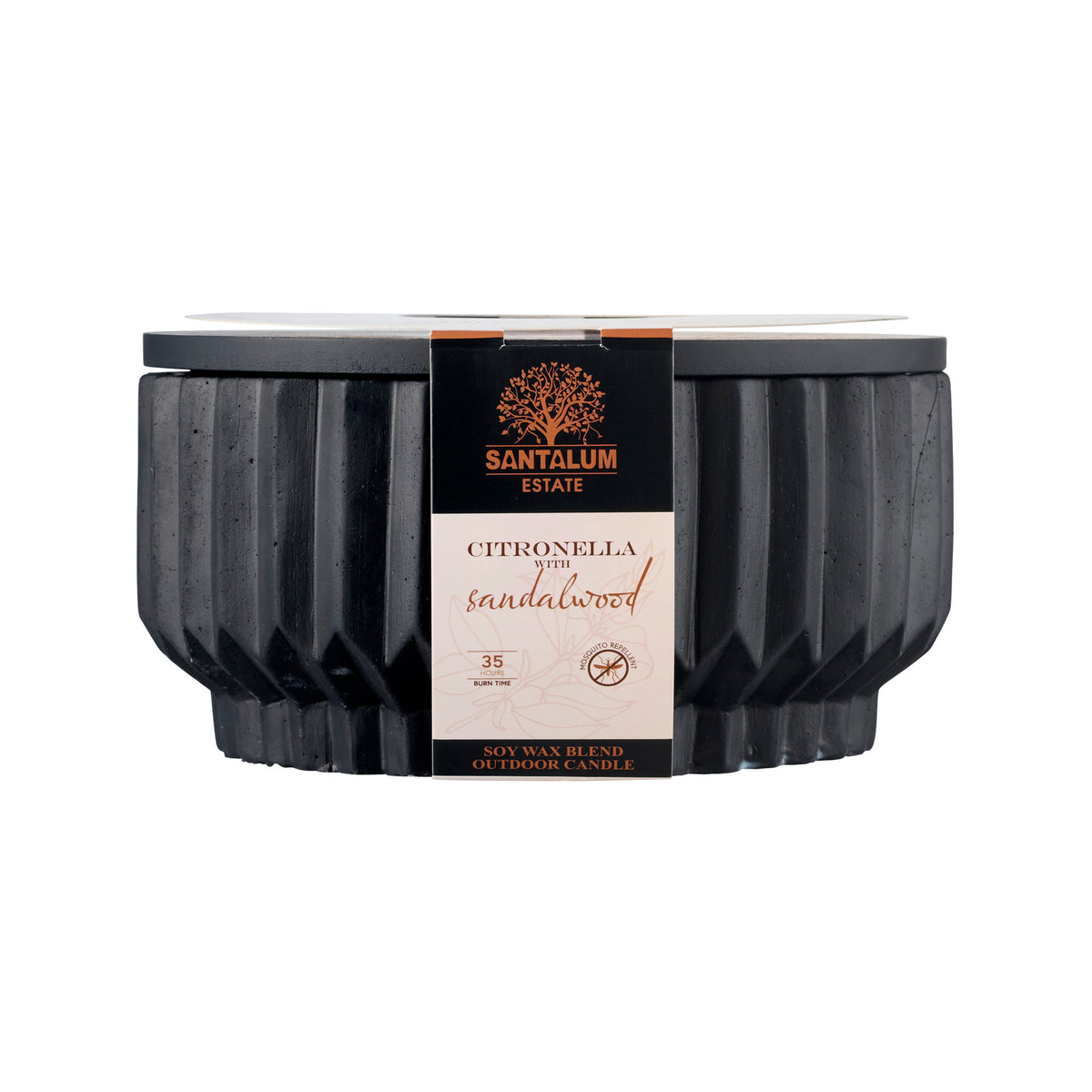 Santalum Estate Sandalwood Citronella Candle Black Ceramic with Lid