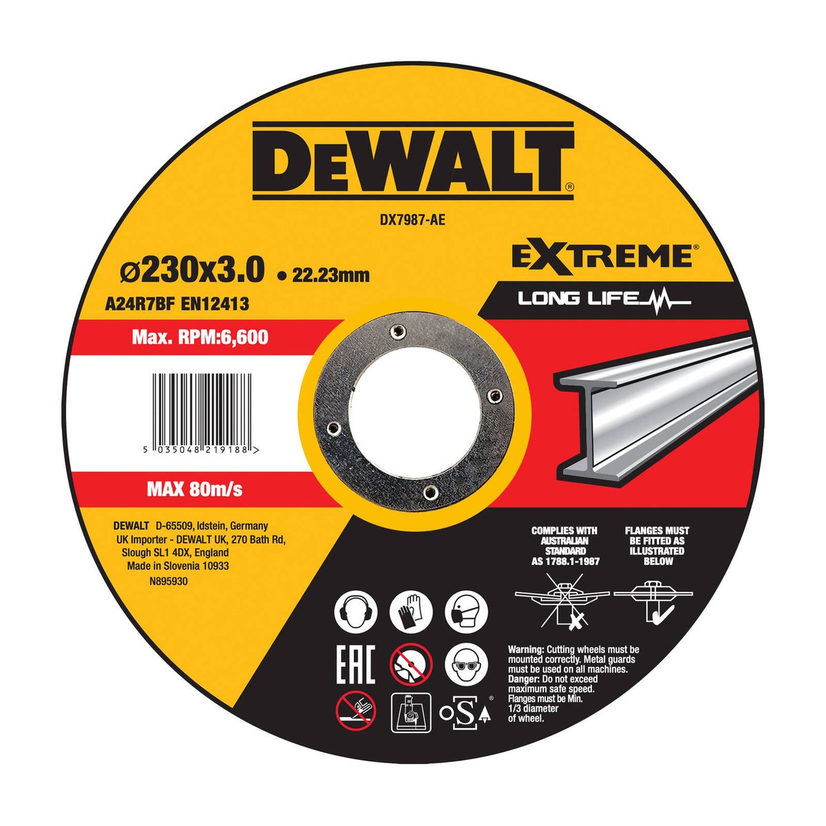 Dewalt Extreme Bonded Abrasive Metal Cut Grind Disc 230mm x 3mm - Black - SuperSaverAU - view 1