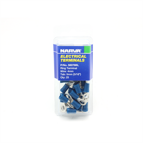 Narva Blue Flared Vinyl Insulated Ring Terminal 4mm / 5mm (3/16") - 25 Pack