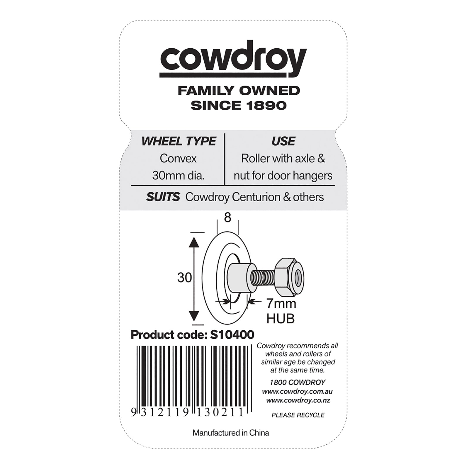 Cowdroy Centurion 100mm Steel and Nylon Sliding Door Wheel With Nut and Axle - 2 Pack