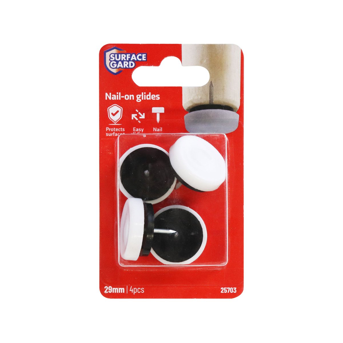 Surface Gard 29mm White Round Plastic Cushioned Nail-On Furniture Glide - 4 Pack