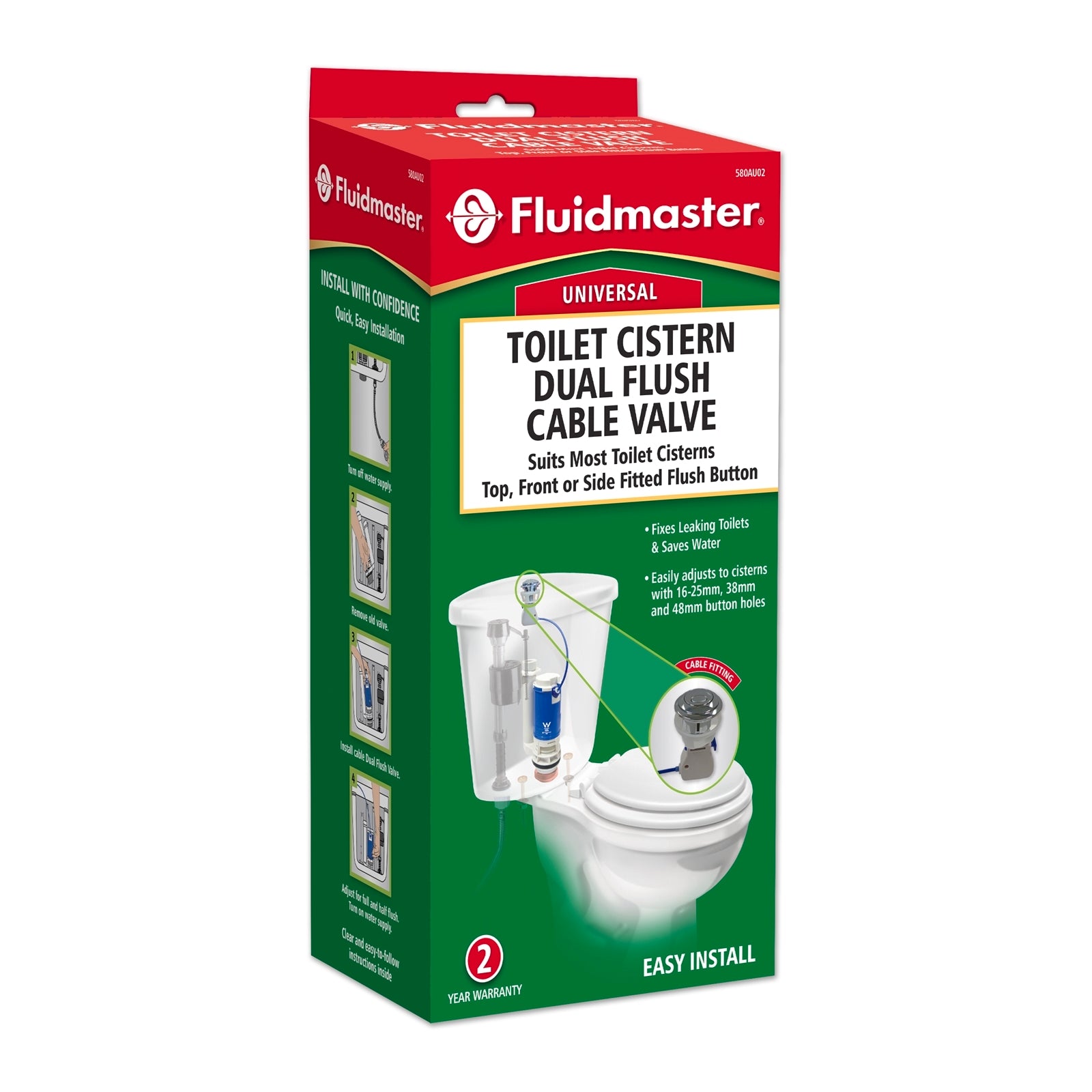 Fluidmaster Dual Flush Toilet Cistern Valve and Button Kit, Blue and White