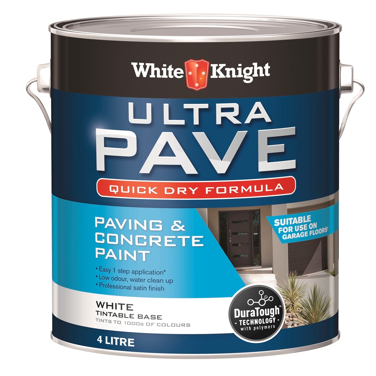 White Knight Ultra Pave 4L White Quick Dry Paving & Concrete Paint - Water Based, Tintable, Recoat 2hrs