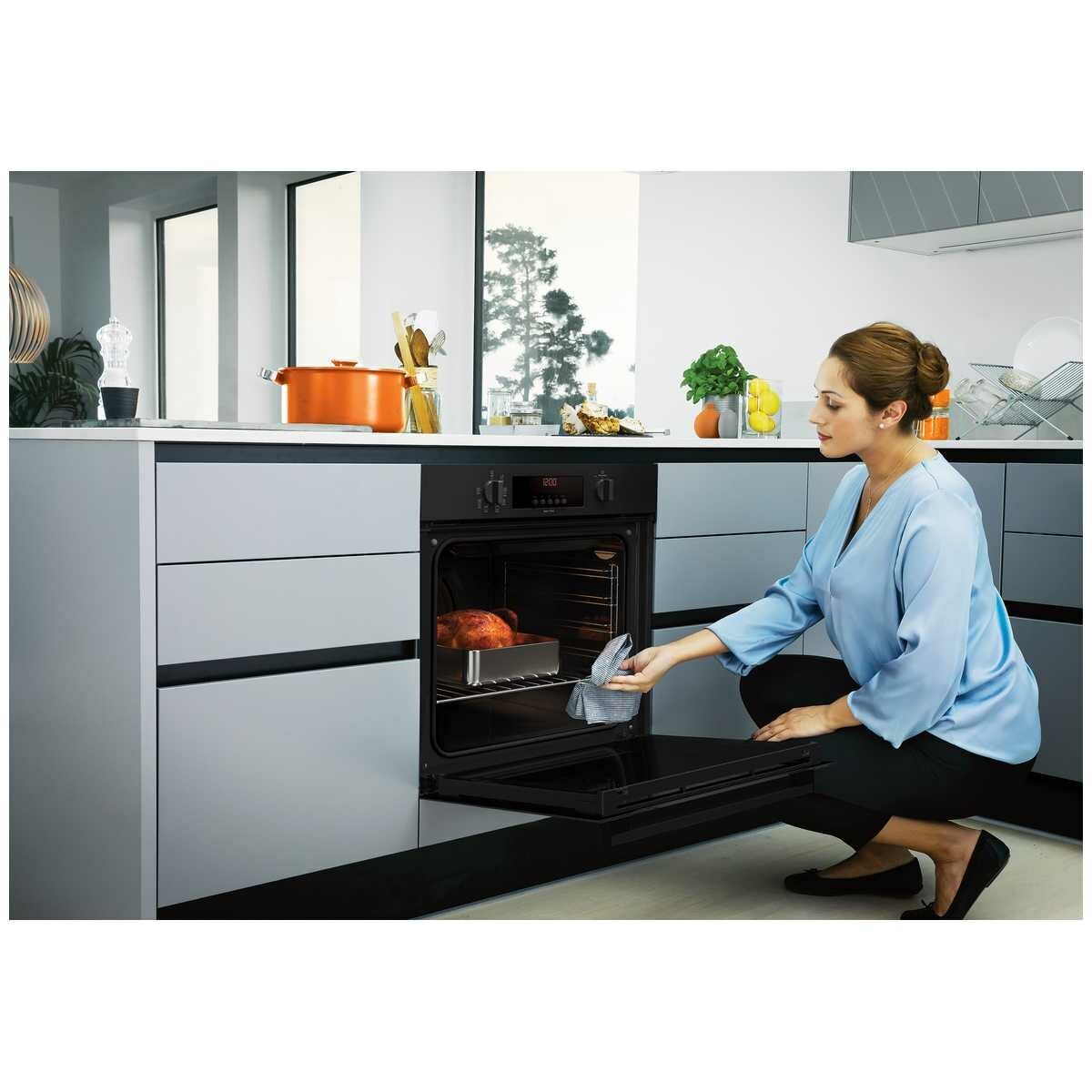 Chef 60cm Electric Built-In Multi-Function Oven with Easy Pyro Clean - 80L, 7 Functions, Black - CVEP614DB
