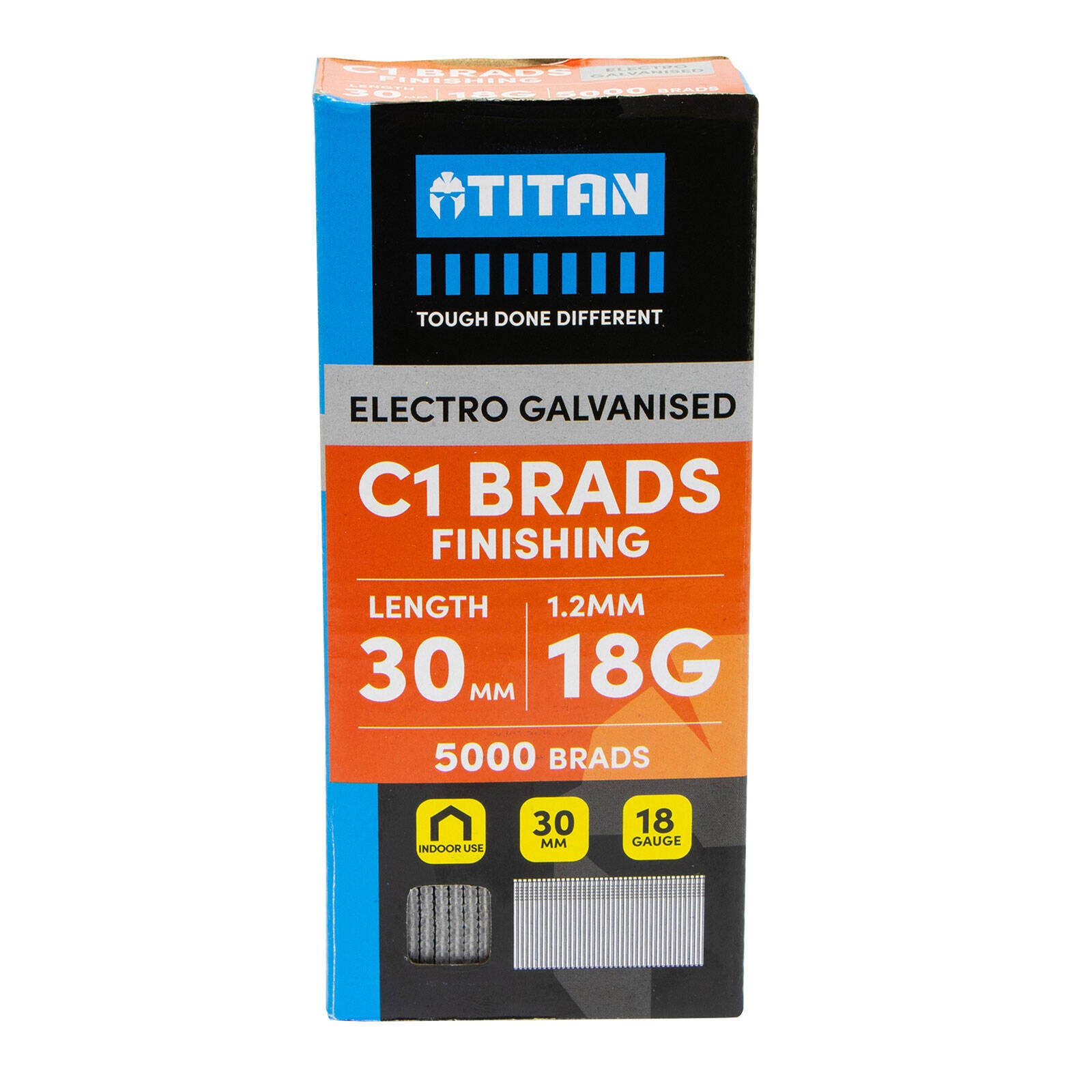 Titan 30 x 1.25mm Electro Galvanised Straight Collated C1 Brads - 5000 Pack