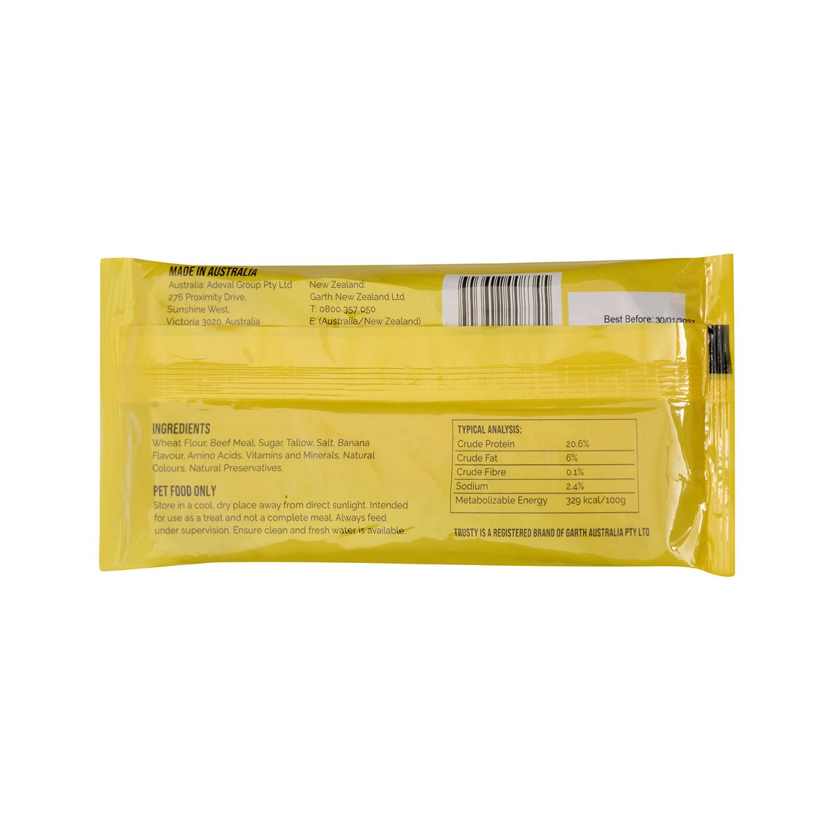 Trusty 1 Piece Banana Flavour King Biscuit Dog Treats - 200mm x 90mm - Dental Care - SuperSaverAU - view 2