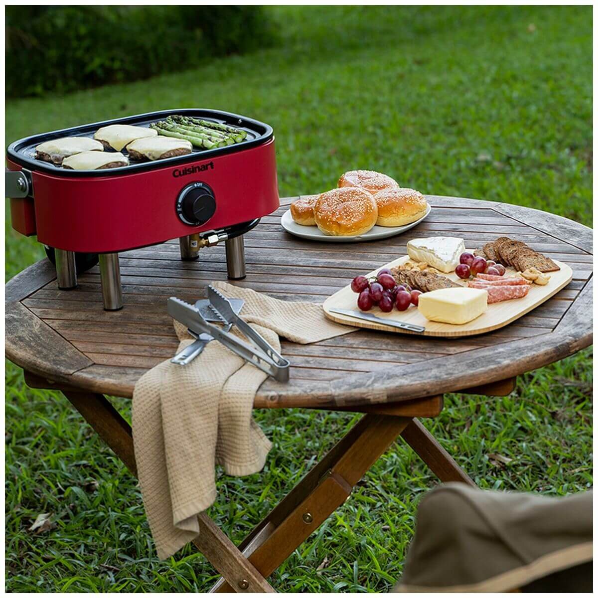 Cuisinart Venture Portable Outdoor BBQ - Red - Porcelain Enamelled Cast Iron Grill Plate - CGG-750XA