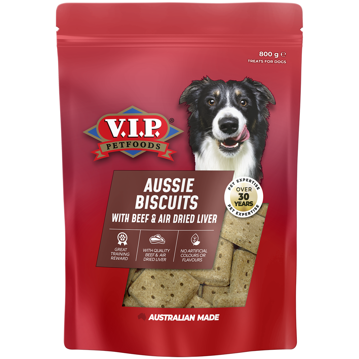 Vip Liver Dog Treat Biscuits - 800g - Beef & Air-Dried Liver - Australian Made - Nutritious Snack - SuperSaverAU - view 1