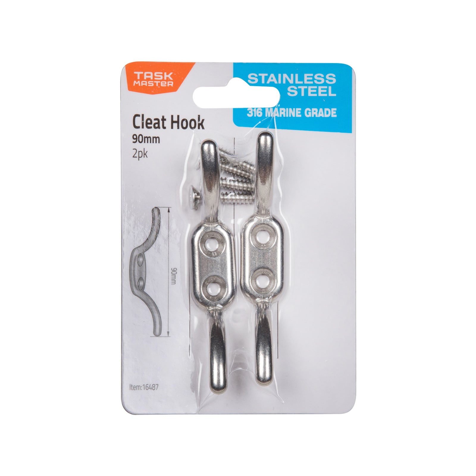 Taskmaster 90mm 316 Stainless Steel Cleat Hook - 2 Pack