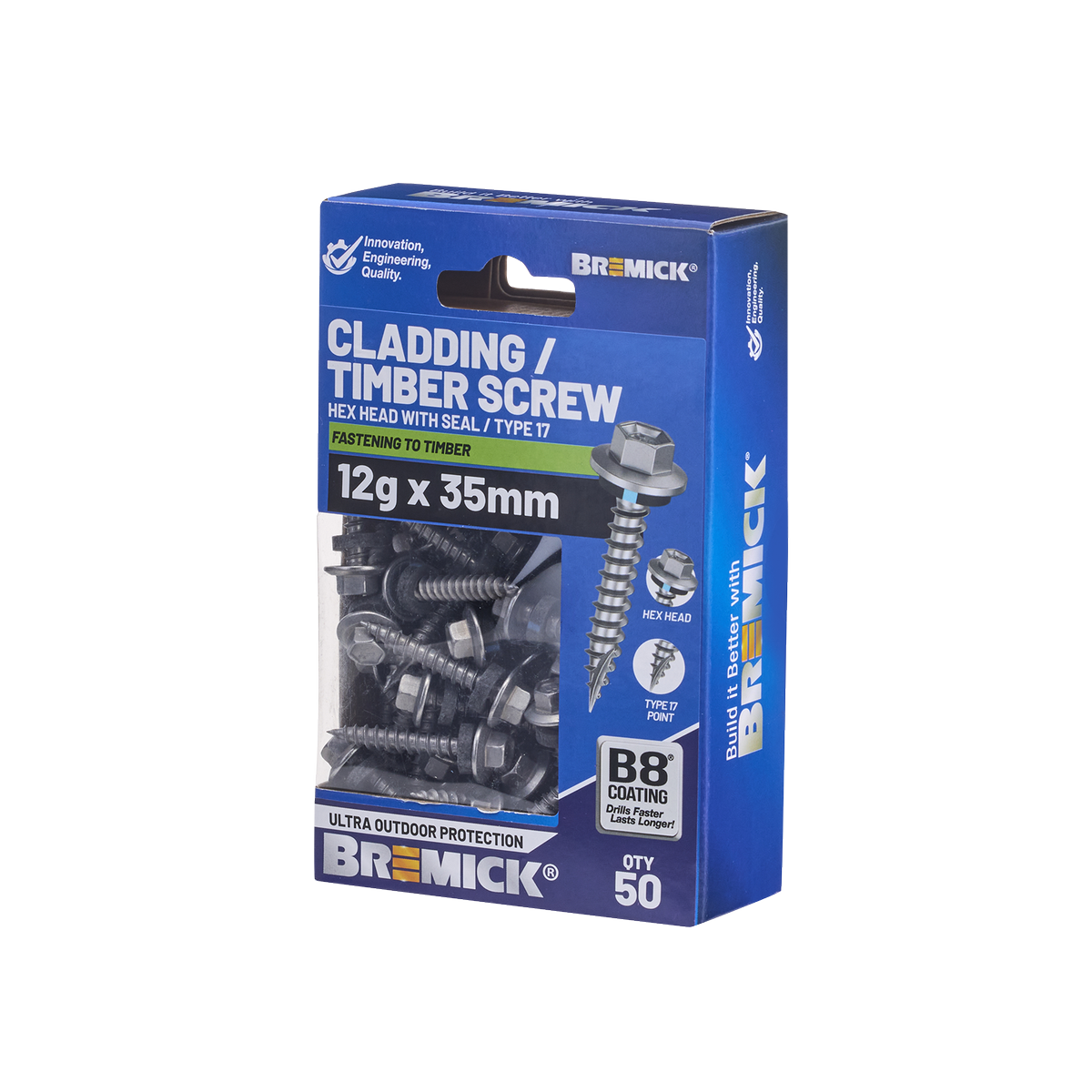 Bremick 12g x 35mm B8 Hex Cladding Screw - 50 Pack - High Corrosion Resistance - SuperSaverAU - view 1