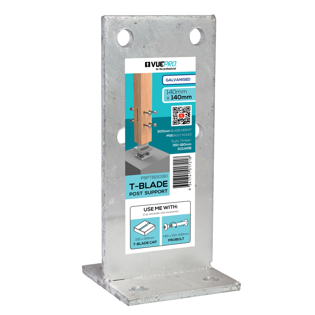 VUEPRO 140 x 140mm Galvanised T-Blade Post Support
