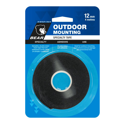Bear Outdoor Mounting Tape 12mm x 4m Black Foam Double-Sided