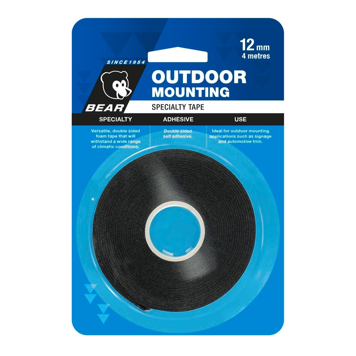 Bear Outdoor Mounting Tape 12mm x 4m Black Foam Double-Sided