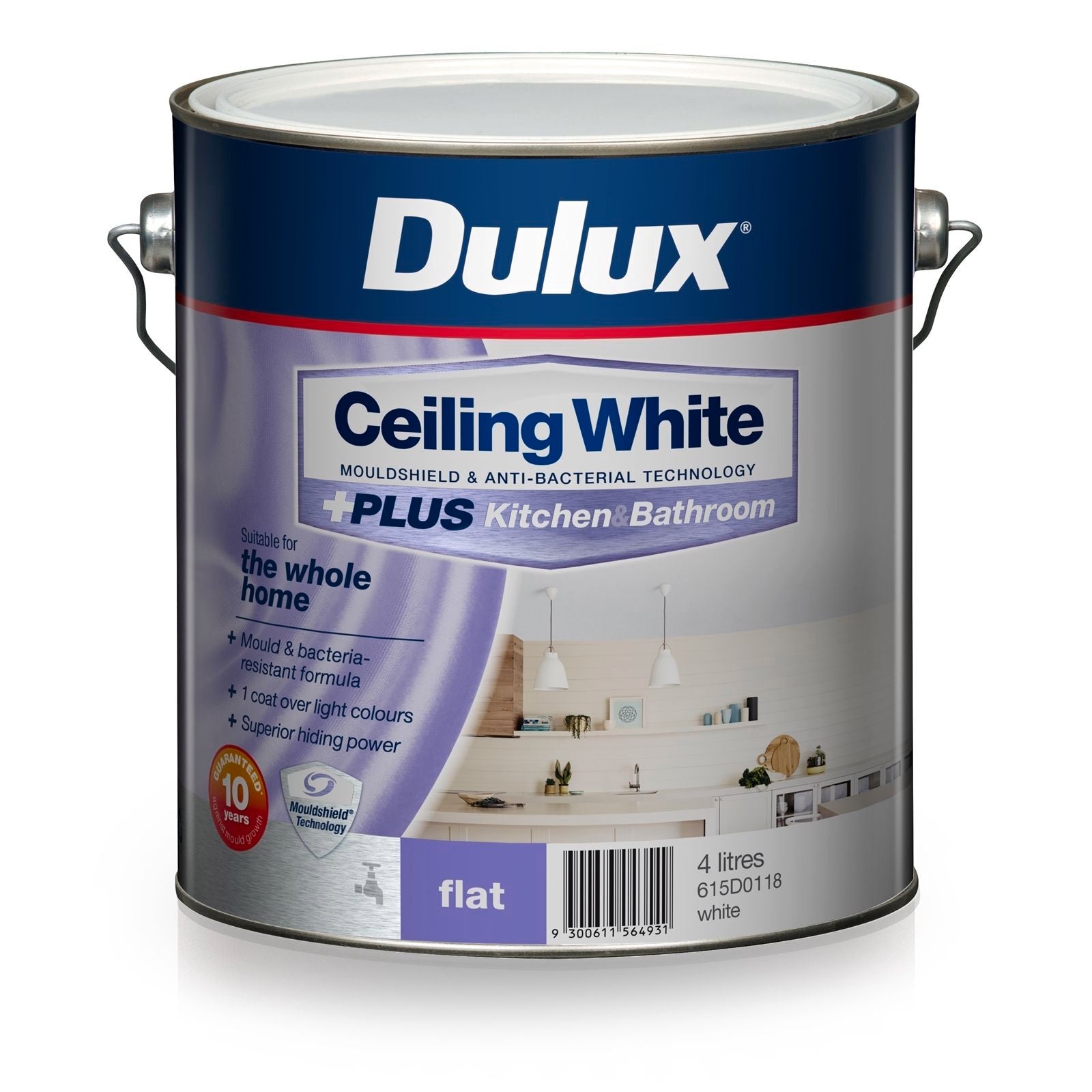 Dulux 4L White Ceiling +PLUS Kitchen & Bathroom Paint