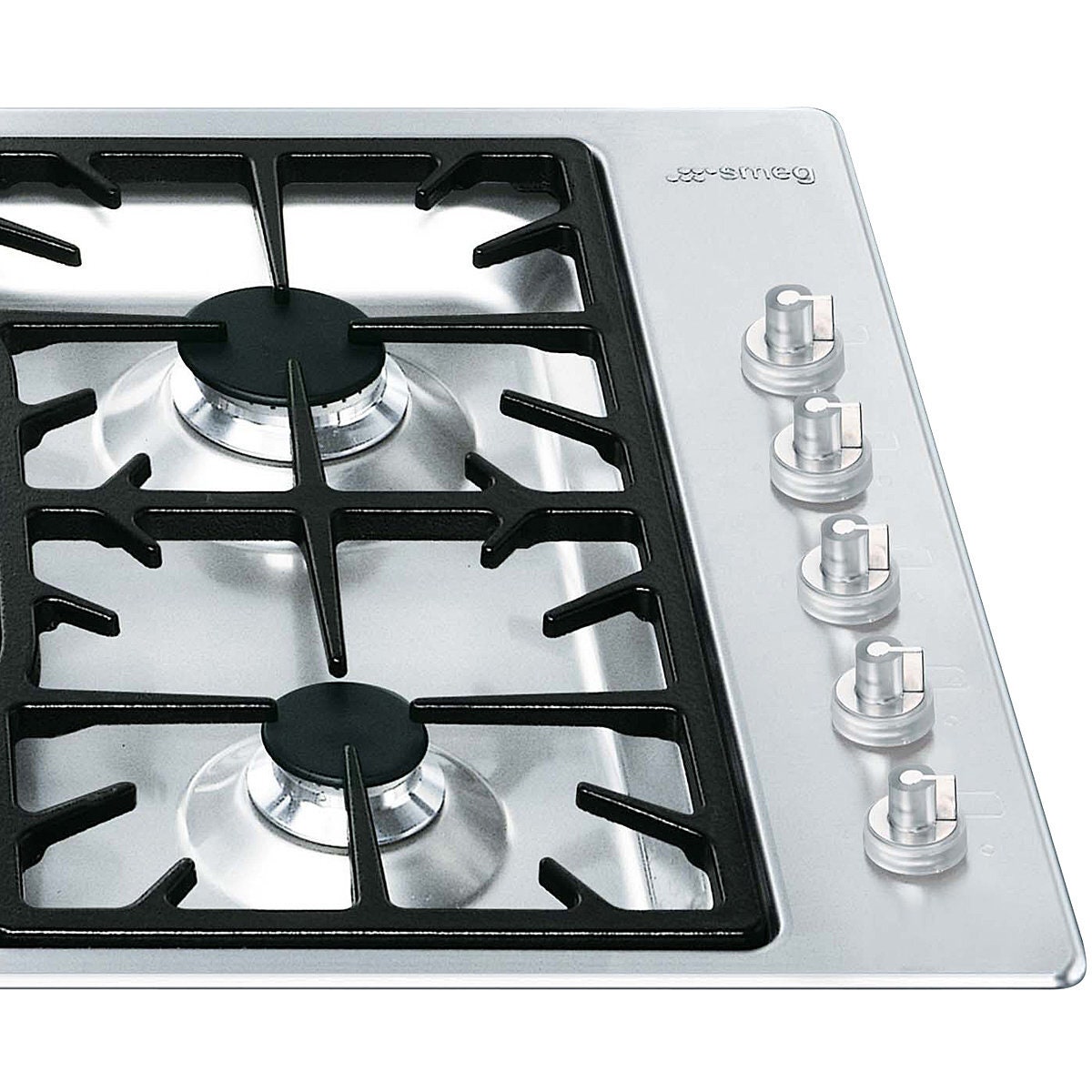 Smeg 90cm 5 Burner Gas Cooktop - Satin Stainless Steel - Wok Burner - Ultra-Low Profile - PGA95-4