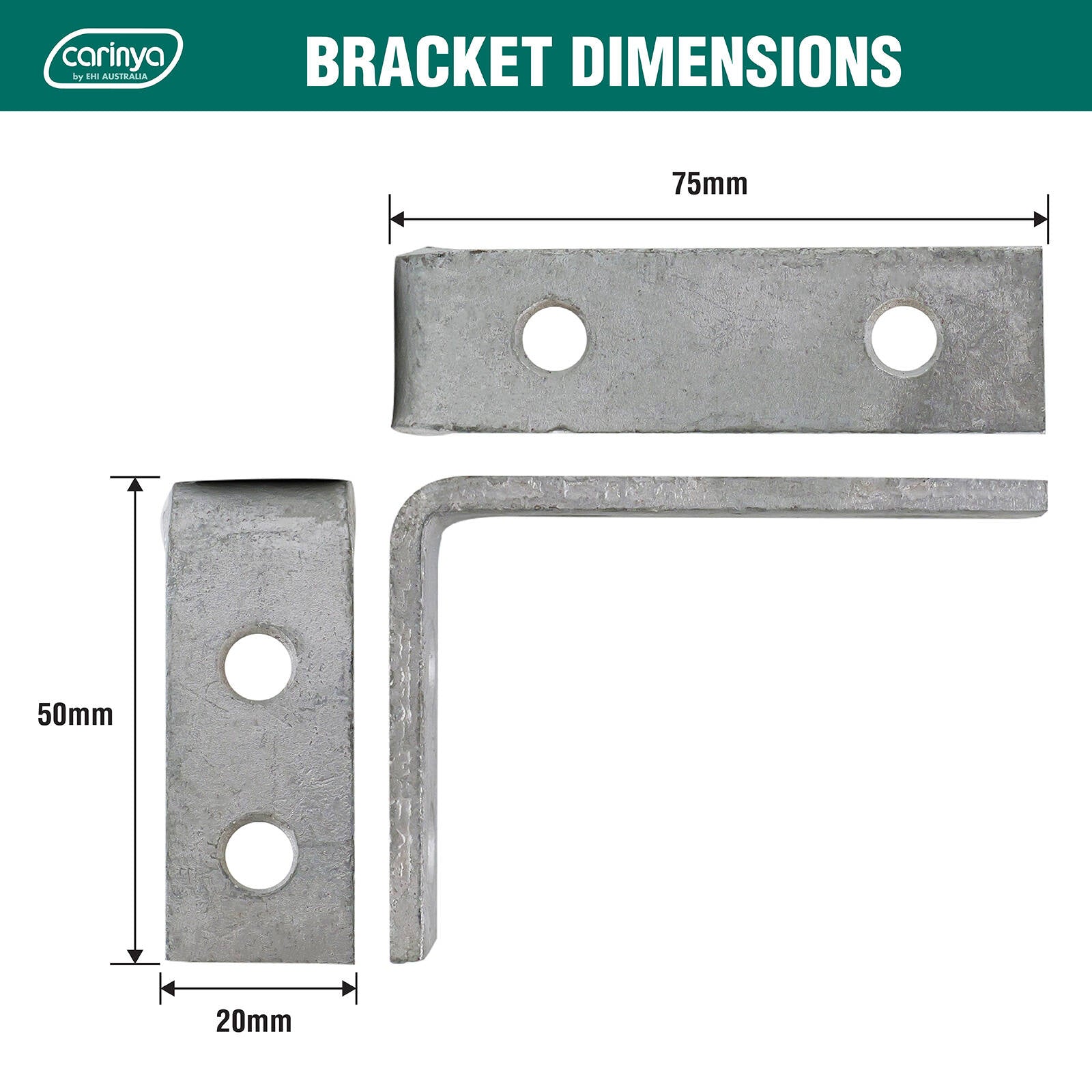 Carinya 75 x 50mm Galvanised Steel Angle Bracket - 4 Pack