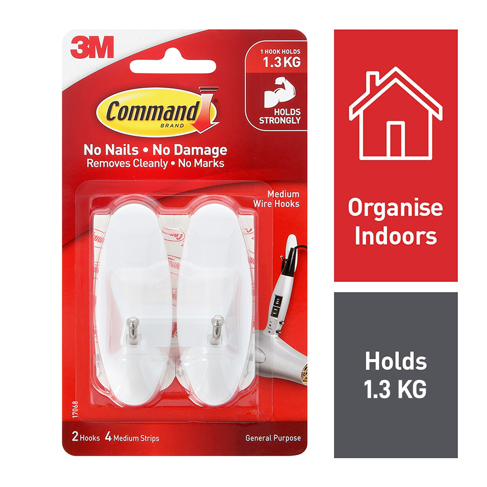 Command Medium White Adhesive Wire Hooks, Damage-Free - 2 Pack