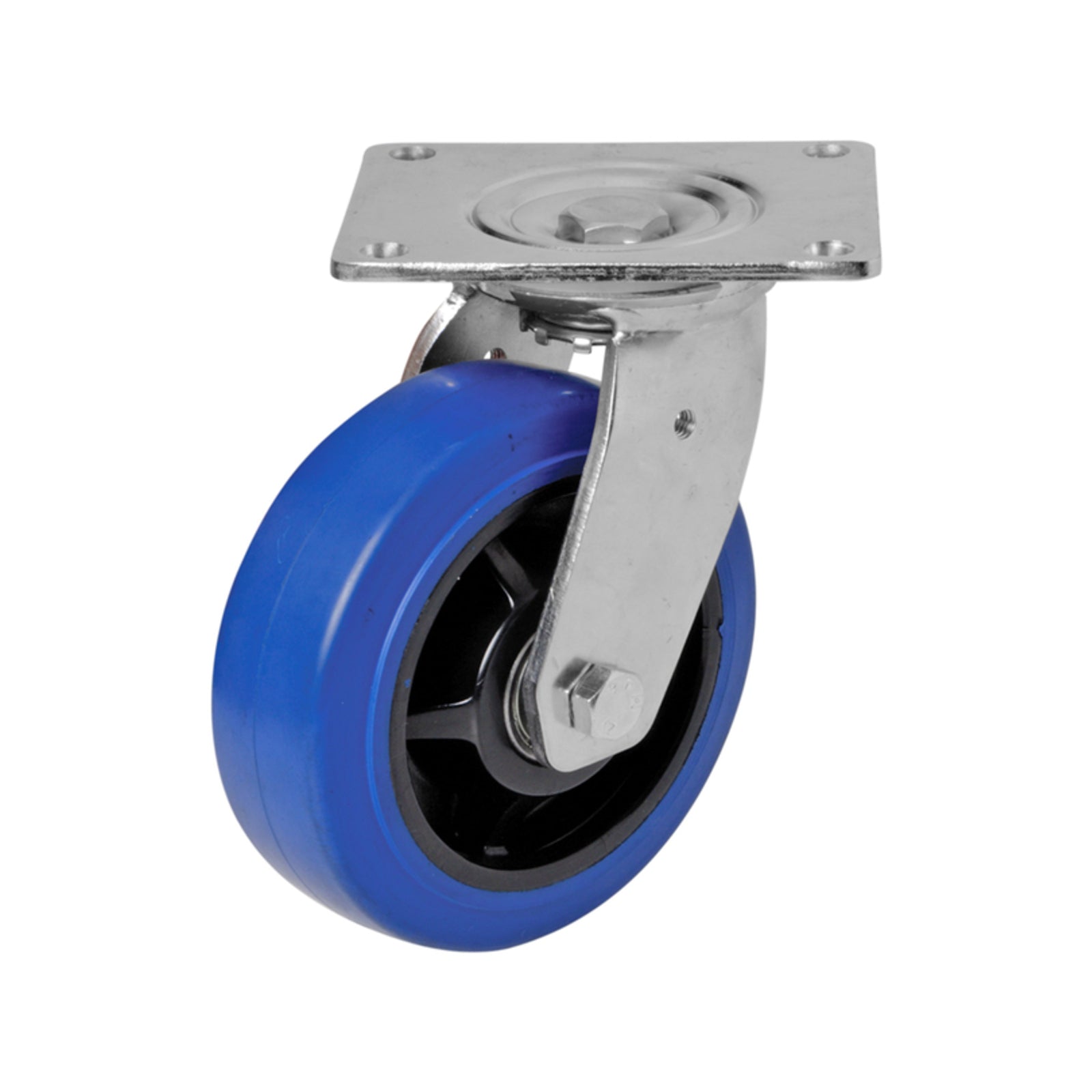 Easyroll 150mm Blue Elastic Rubber Heavy Duty Swivel Plate Castor, 300kg