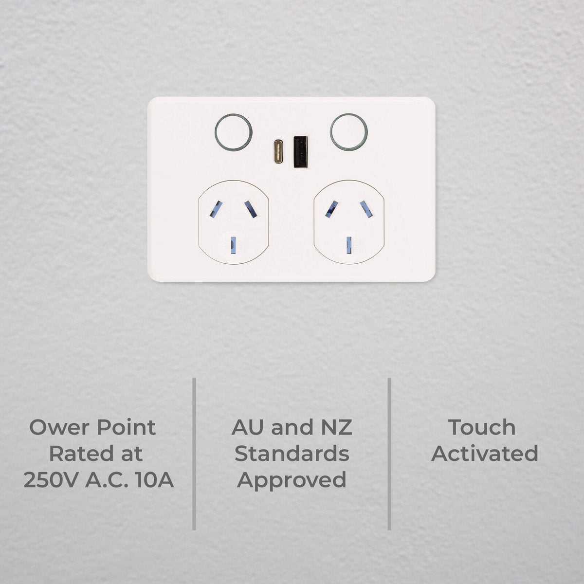 Deta Touch Double Power Point - USB A+C PD 20W Fast Charging - 50mm x 74mm x 115mm - Gloss White - SuperSaverAU - view 2