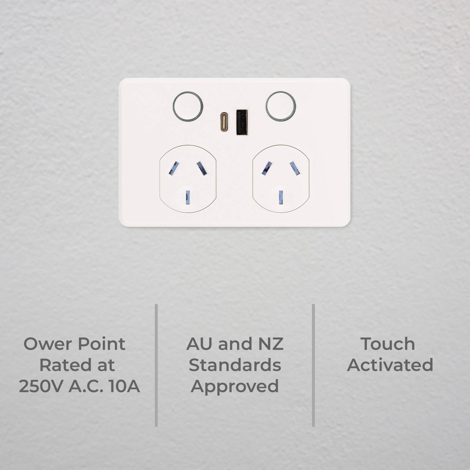 DETA Touch Double Power Point with USB-A & USB-C PD20W Fast Charging Indoor