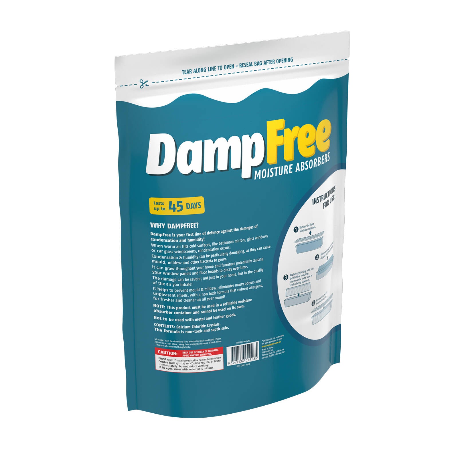 DampFree 350mL Calcium Chloride Slimline Moisture Absorber Refill Sachets 3 Pack