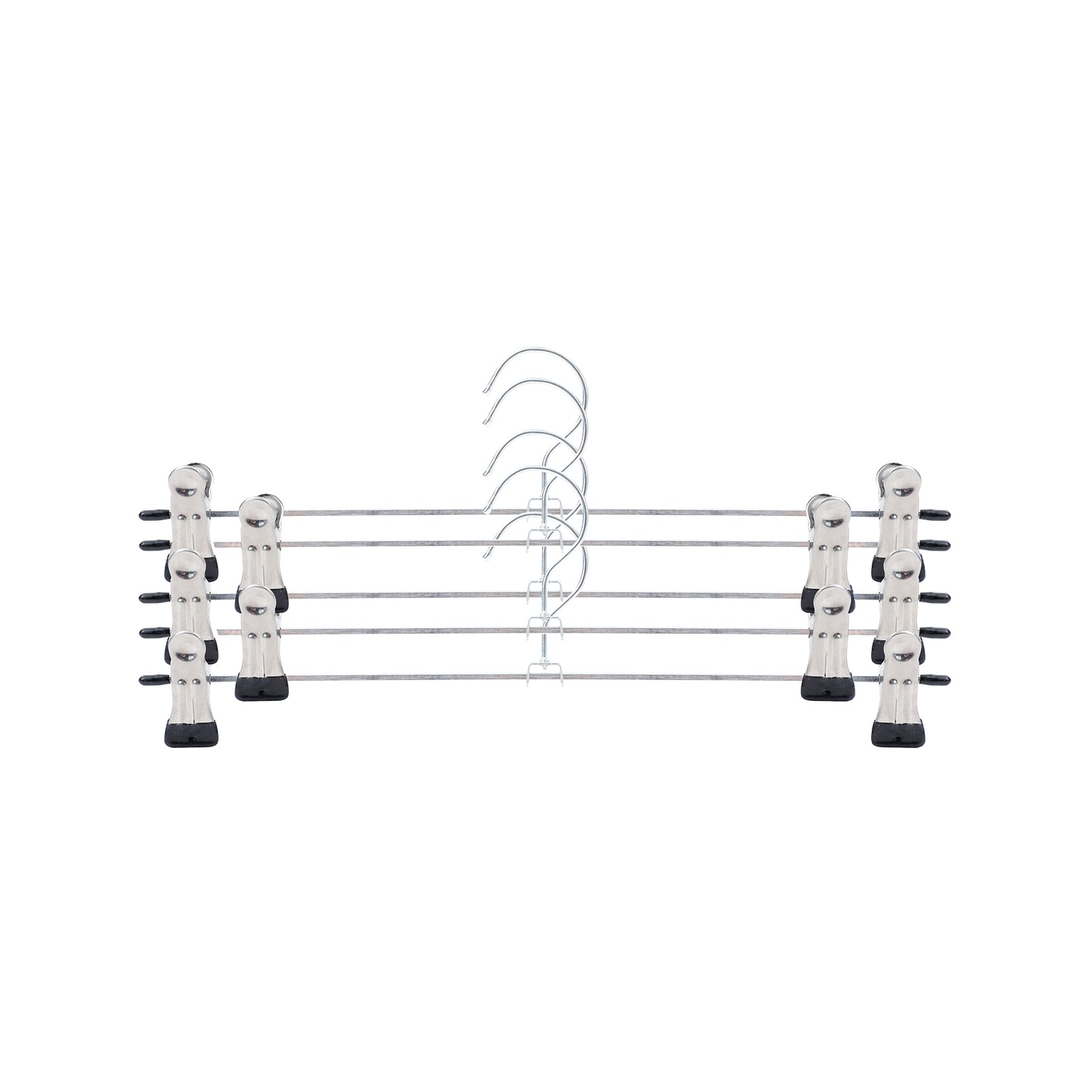 All Set Adjustable Metal Clothes Hangers 5 Pack - 35cm Silver Iron with Clips