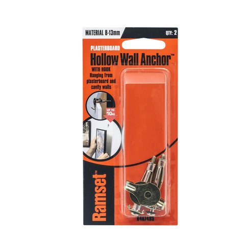 Ramset Hollow Wall Anchor With Hook - 2 Pack, Gold Passivated Steel