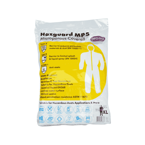 Pro-Val Hazguard MP5 Disposable Coverall XL Liquid & Dust Resistant Breathable