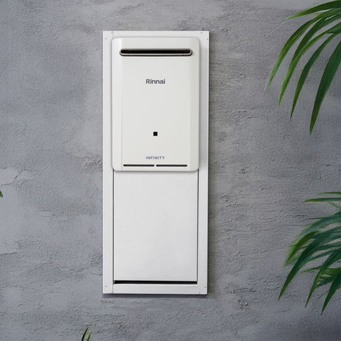 Rinnai White Lockable Recess Box - Wall Cavity Installation, Brick and Weatherboard Suitable - RBOX04LW
