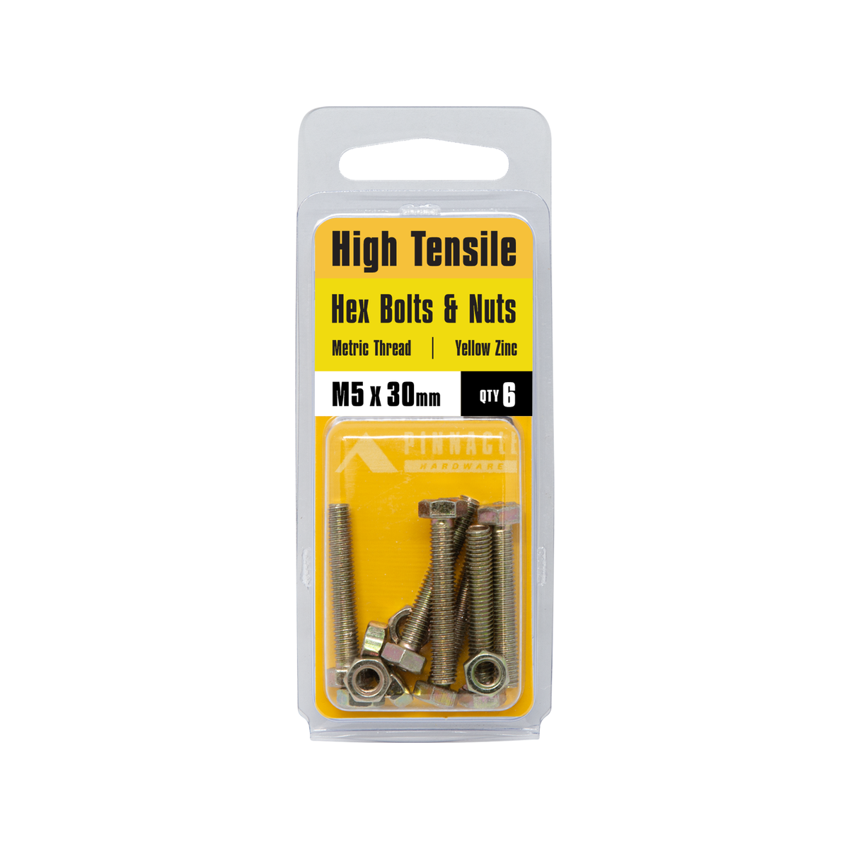 Pinnacle 5 x 30mm Yellow Zinc Hi Tensile Hex Bolt and Nut 8 Pack
