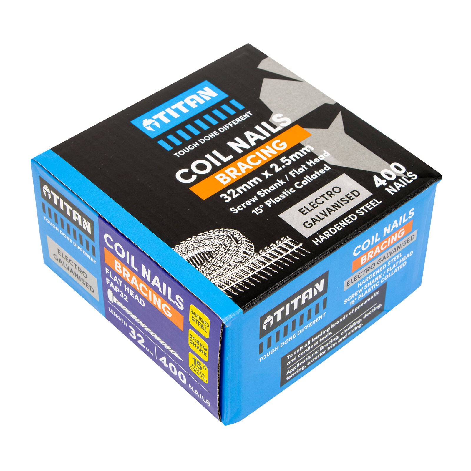 Titan 32 x 2.5mm Hardened Electro Galvanised Collated Coil Nail Screws 400 Pack