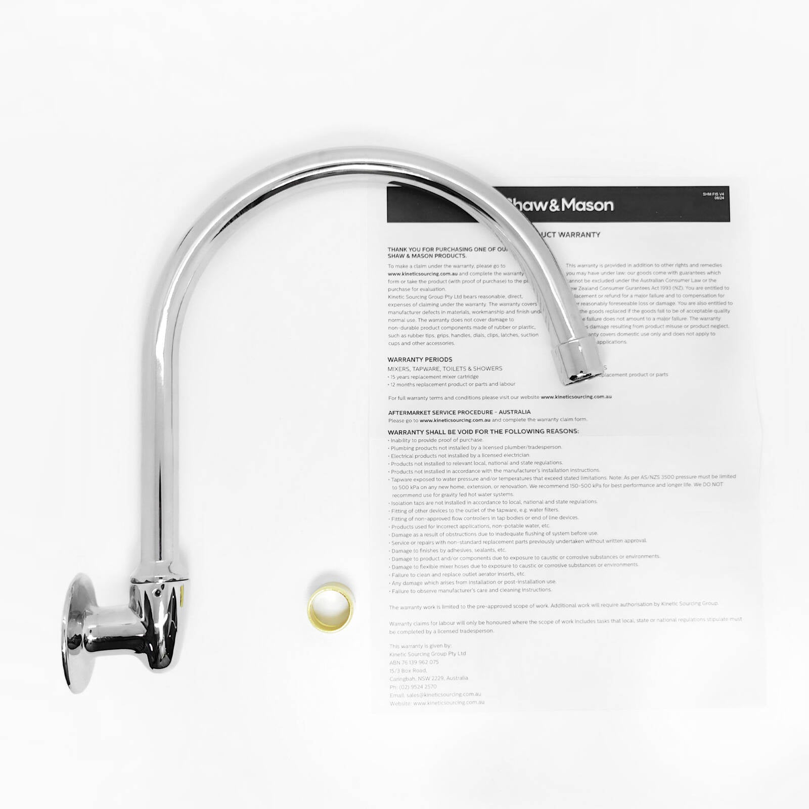 Shaw & Mason Large Chrome Swivel Wall Sink / Spa Spout - Brass, 9L/min WELS 3 Star