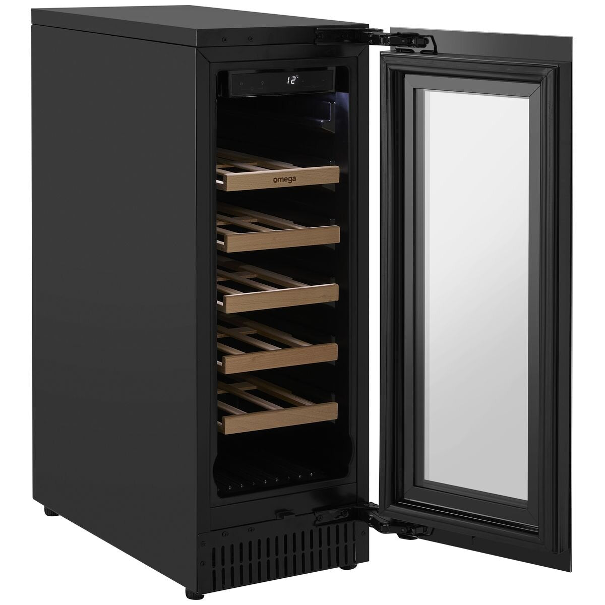 Omega 18 Bottle Single Zone Wine Cabinet - Black, Triple Glazed UV Glass, Built-In or Freestanding - OCW18SB